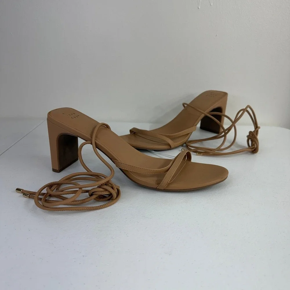 NEW A New Day‎ Marcia tan strappy tie chunk heel memory foam sandals heels shoes